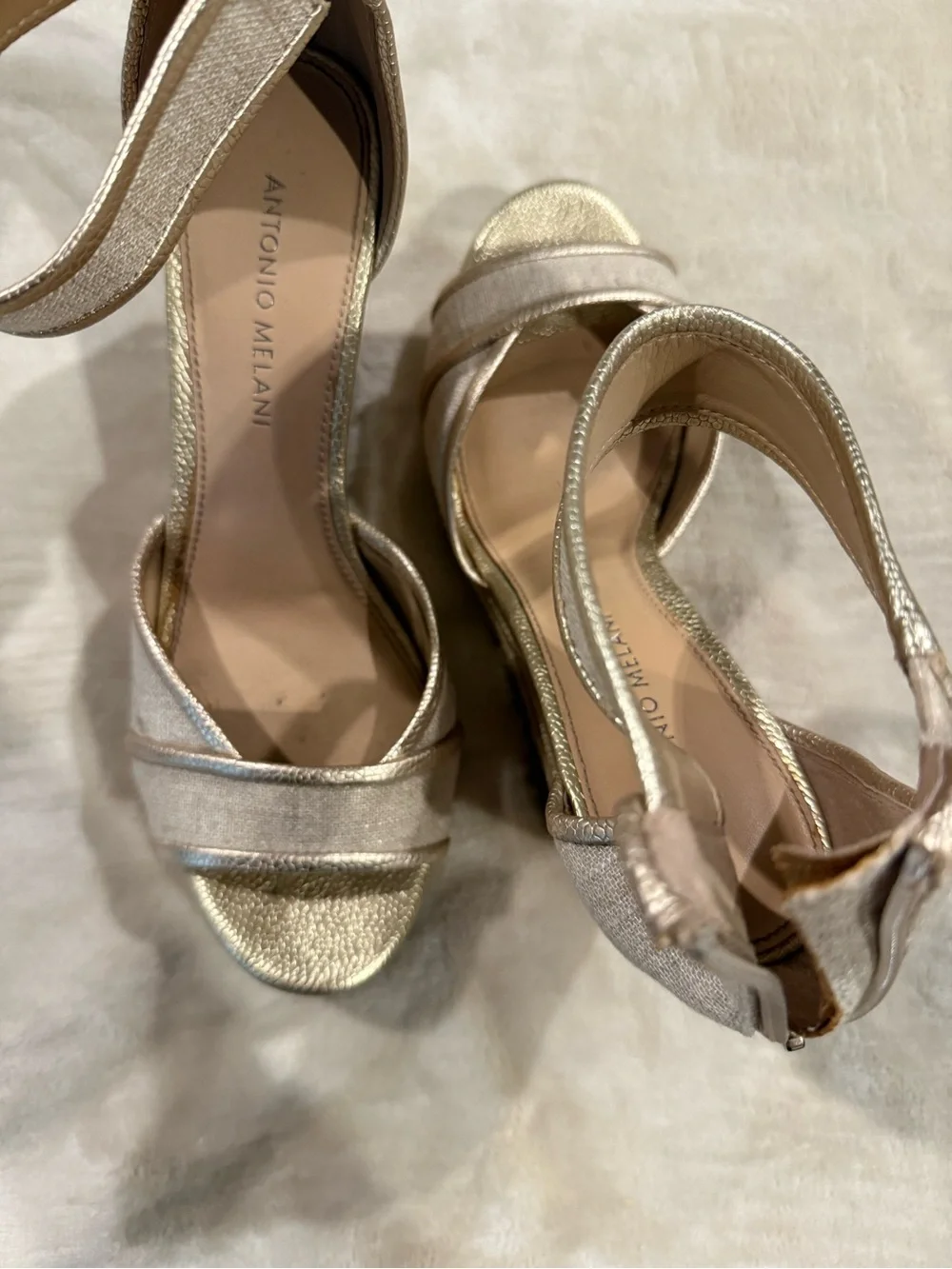 Antonio Melani- Women’s Metallic Gold Wedge Sandals with Ankle Strap